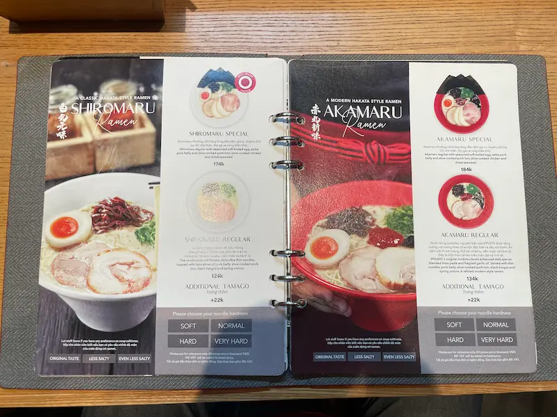 ホーチミン一風堂ラーメン メニュー